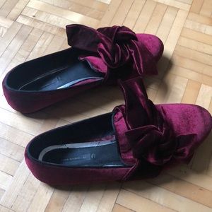 Zara Velvet Red Flats with Bow